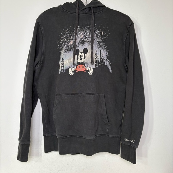 DISNEY x AE Mickey Mouse Fireworks Trees Oversized Retro Hoodie Sweatshirt XS - Picture 1 of 12
